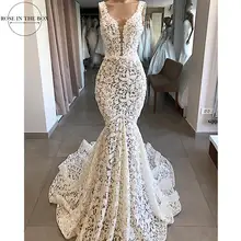 Robe de Mariage элегантное кружевное платье годе свадебное платье сексуальное платье с v-образным воротом, праздничное платье с открытой спиной Вечерние Халат без рукавов de soiree