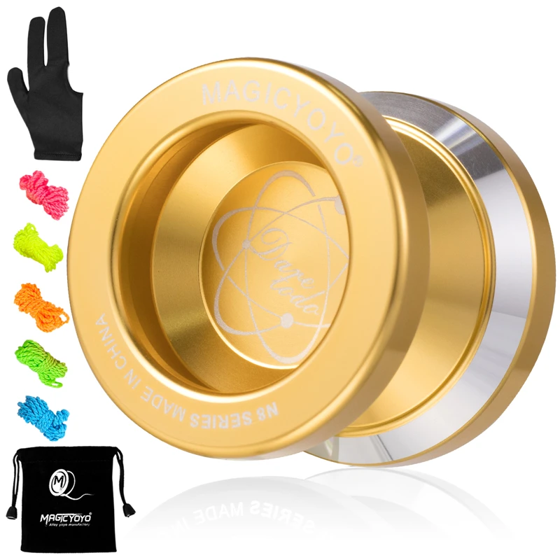 MAGICYOYO N8 Yoyo profesional no sensible, YoYo de Metal de aluminio de tamaño bajo para niños, 5 cuerdas, bolsa Yoyo, guante como regalo