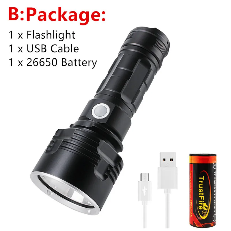 With Battery BORUiT C15 светодиодный светильник-вспышка супер яркий 2300LM XHP50 фонарь 3 режима перезаряжаемый 26650 фонарь Водонепроницаемый походный велосипедный светильник - Испускаемый цвет: With Battery