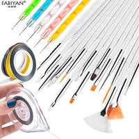 Set 15 Brush + 5 Dotting Pen + 5 Rolls Tape Striping Line Tips + 1 Case Holder Nail Art Gel UV Polish Drawing Manicure Tools 2
