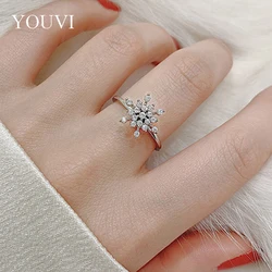YOUVI White Gold Rings for Women Round Snow Zirconia Rrotatable  Diamond Solitaire Ring Wedding Band Engagement Bridal