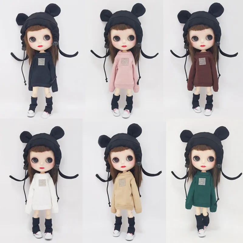 

B lythe BJD 1/6 azone ob24 ob27 pure cotton hoodie for Doll Accessories Fashion Doll Clothing Outfits for Dolls
