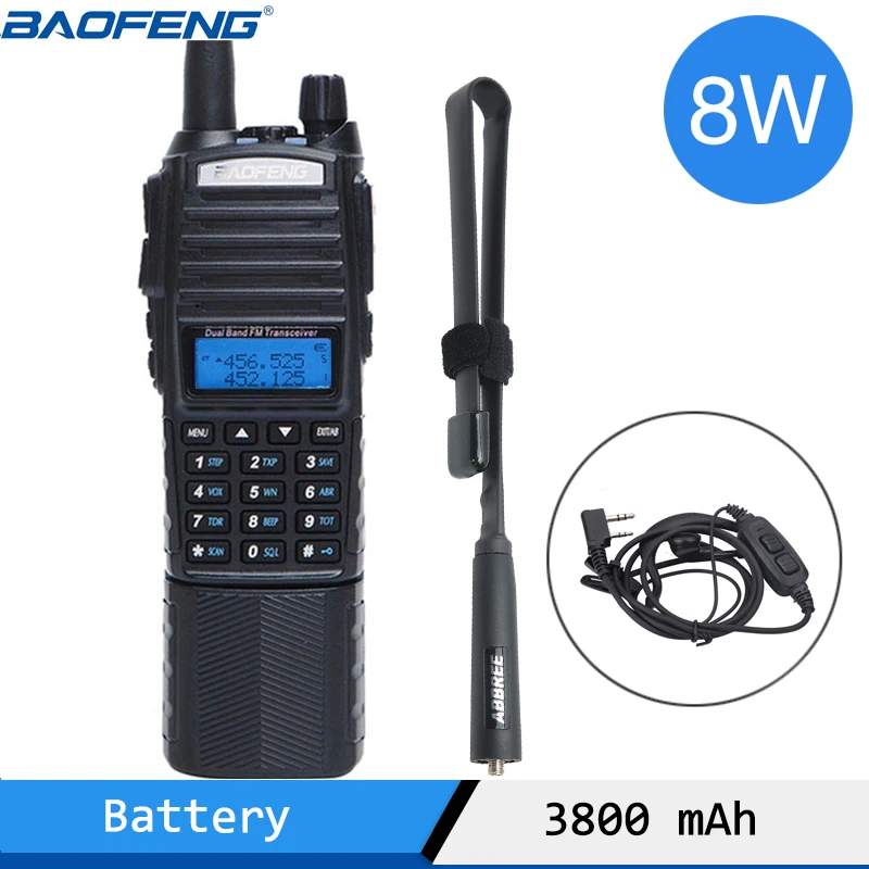 Baofeng UV-82 plus 8watts powerful 8W High Power Walkie Talkie 3800mAh  Battery With DC Connector Dual Band 10km handheld radio AliExpress