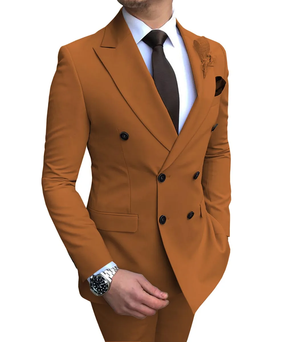 

Custom Made Men Suits Brown Groom Tuxedos Peak Lapel Groomsmen 2 Pieces Wedding Best Man ( Jacket+Pants+Tie ) C978