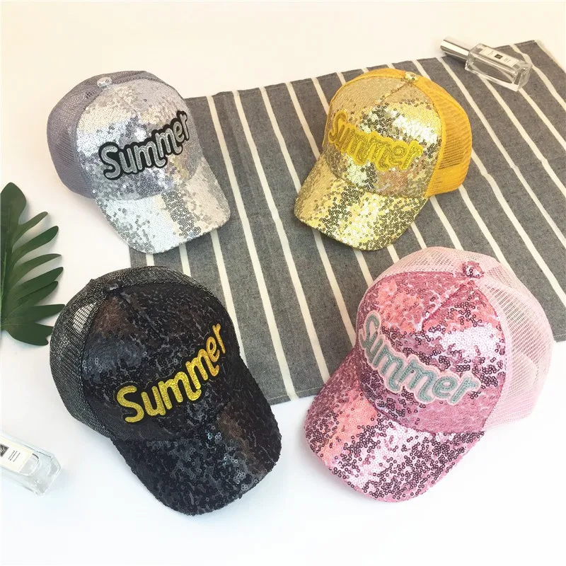 Baby Caps Child Baseball Cap Hip Hop Summer Sequin Sun Hat Snapback Mesh Hat For Kids