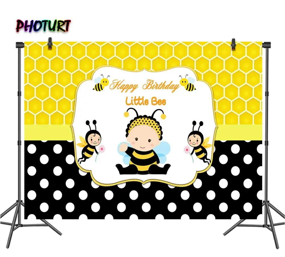 PHOTURT Baby Bee фотографии фонов Shower День рождения фон Золотой черный горошек мед винил