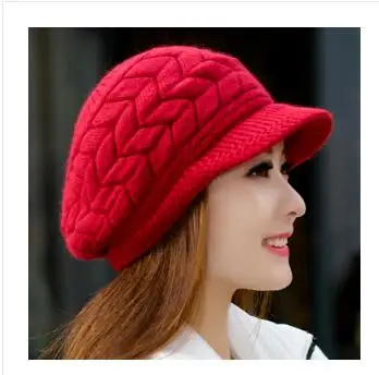 Новинка, модные женские зимние и осенние шапки из кроличьего меха, теплые шапки, вязаные шапки с флисовой подкладкой для женщин, вязаная шапка-берет, подарок для дам - Цвет: red