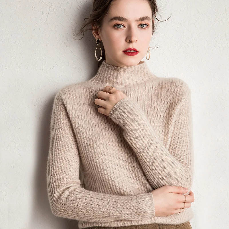 

2019 Autumn New Style Versatile Half Turtleneck Cashmere Sweater Women's Pullover Sweater Short Laziness-Style Base Shirt Women'