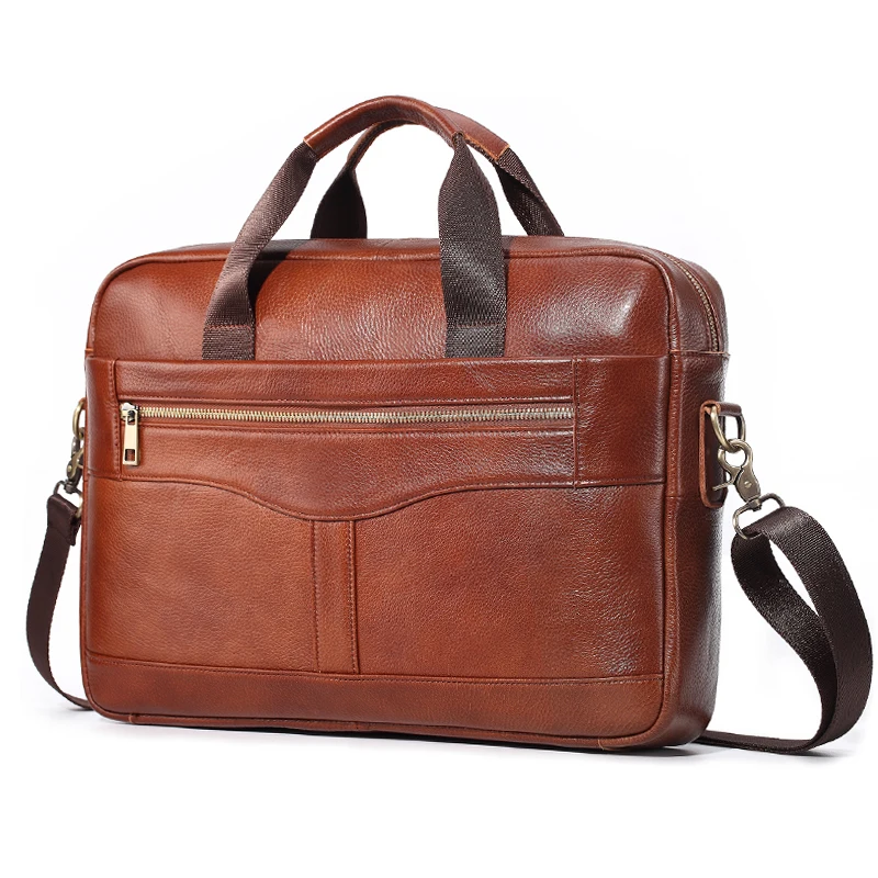 Men's Leather Business Briefcase – Laptop Bag With Shoulder Strap, Fits Up To 14" Laptop (Blue)