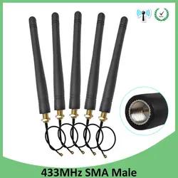 5 шт. 433 МГц Антенна 3dBi SMA мужской разъем антенна 433 МГц направленная антенна + 21 см RP-SMA к ufl./IPX 1,13 Кабель Pigtail