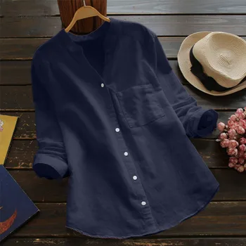 

NEW ARRIVAL Cotton linen Blouses Women Casual Solid Long Sleeve Shirt Blouse Button Down Tops Clothing Free Shipping blusa f3#