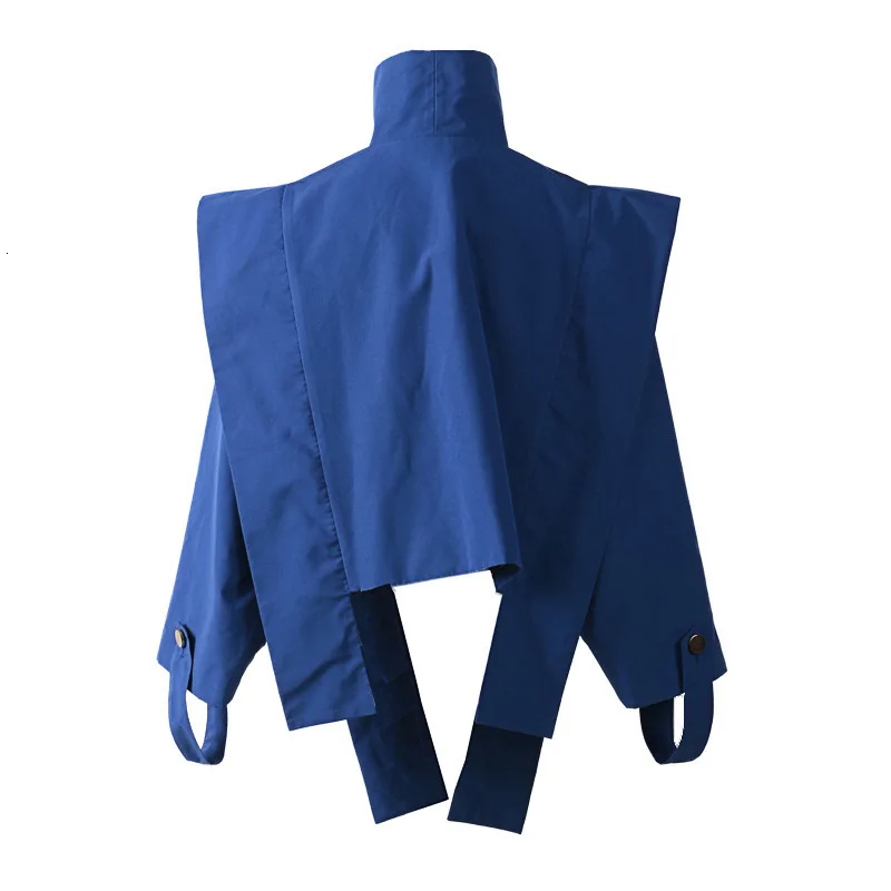 [EAM] короткая куртка свободного кроя с синей лентой большого размера, Новое Женское пальто с отворотом и длинным рукавом, модное осенне-зимнее пальто JH360