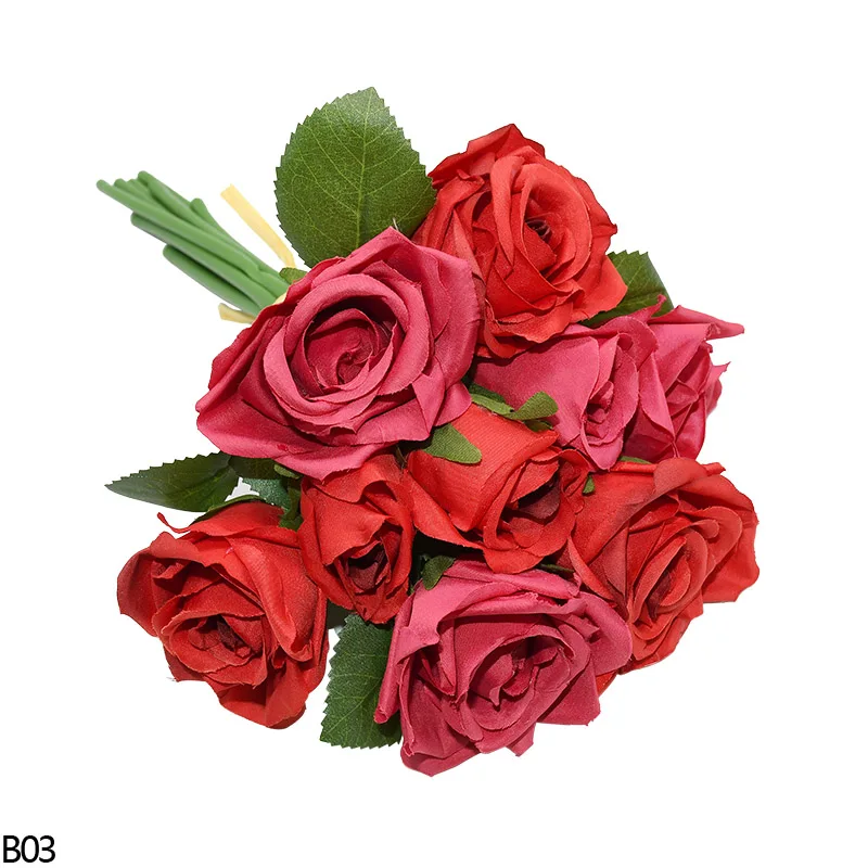 B03 9 шт./букет, искусственный цветок, букет из искусственного шелка, бутон розы, свадебные букеты невесты, для дня рождения, вечеринки, домашнего декора, подарки на день Святого Валентина - Цвет: B03
