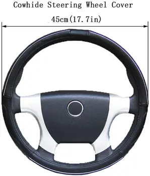 

Cowhide Leather Car Steering Wheel Cover, Automotive Vehicle Truck Steering Wheel Cover for Scania R, P and S Series, Black