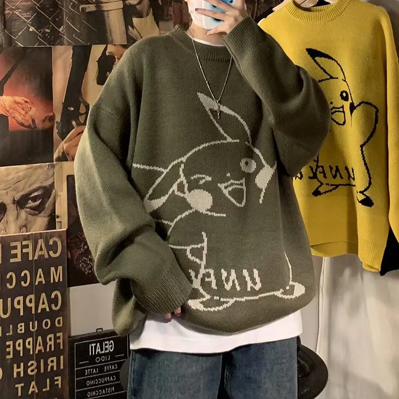 

Hong Kong Style winter cartoon sweater men's Korean fashion Pullover Crew Neck Sweater couple student T-shirt