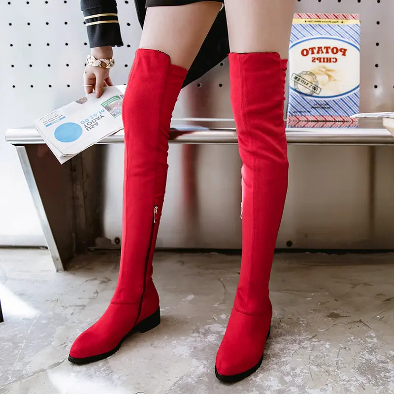 

Thigh High Flat Boots Women Over the Knee Boots comfy Autumn Winter Faux Suede Zipper Boots Fashion Shoes Woman 2018 Black