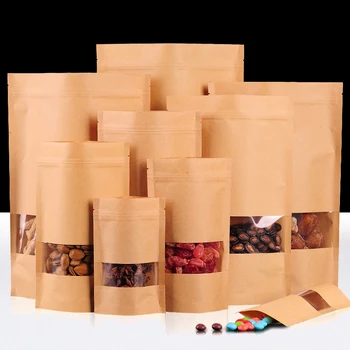 

Transparent Window Kraft Paper Standing Zipper Zip Lock Packaging Bag Food Storage Tea sugar Cereals candy Cookie Coffee Nut