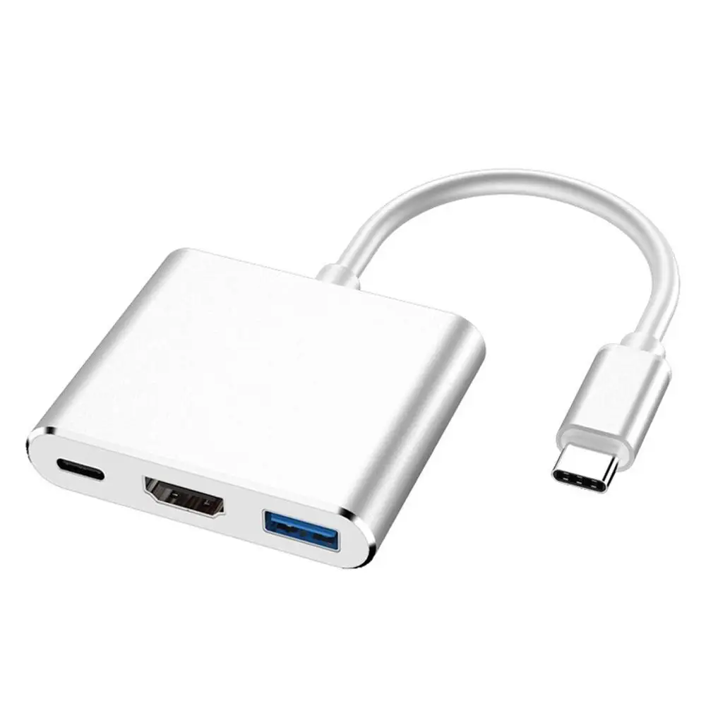 Тип-c поворот HDMI три в одном тип-c Поворот usb тип-c к HDMI конвертер USB 3,0 концентратор Кабель-адаптер для Apple Macbook - Цвет: Белый