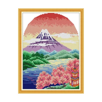 

Fuji Mountain Patterns Cross Stitch Sets 14CT 11CT Aida Cloth DIY Handmade Embroidery Kits Needlework Cross Stitch Sets Crafts