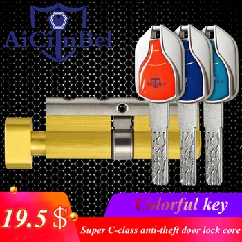 

Door Lock Brass Cylinder Single Open Sided Blade Break Anti Pry Stainless Steel Bar Brass Snake Groove Cylinder Color 8 Keys