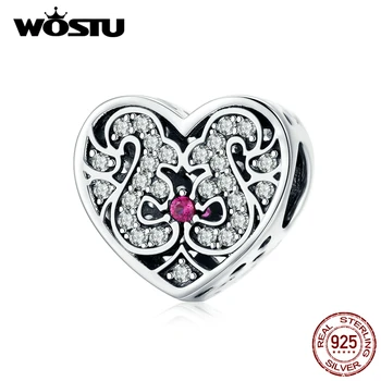 

WOSTU 925 Sterling Silver Vintage Heart Beads Dazzling Zircon Charm Fit Original Bracelet Pendant Wedding Silver Jewelry CQC1415