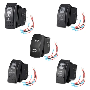 

ALaser Marine Switch SPST ON-OFF 12V Push Button Switch 5 Pin Auto Blue LED Light Bar 20A 12V Switch Jumper Wires Dome Rocker