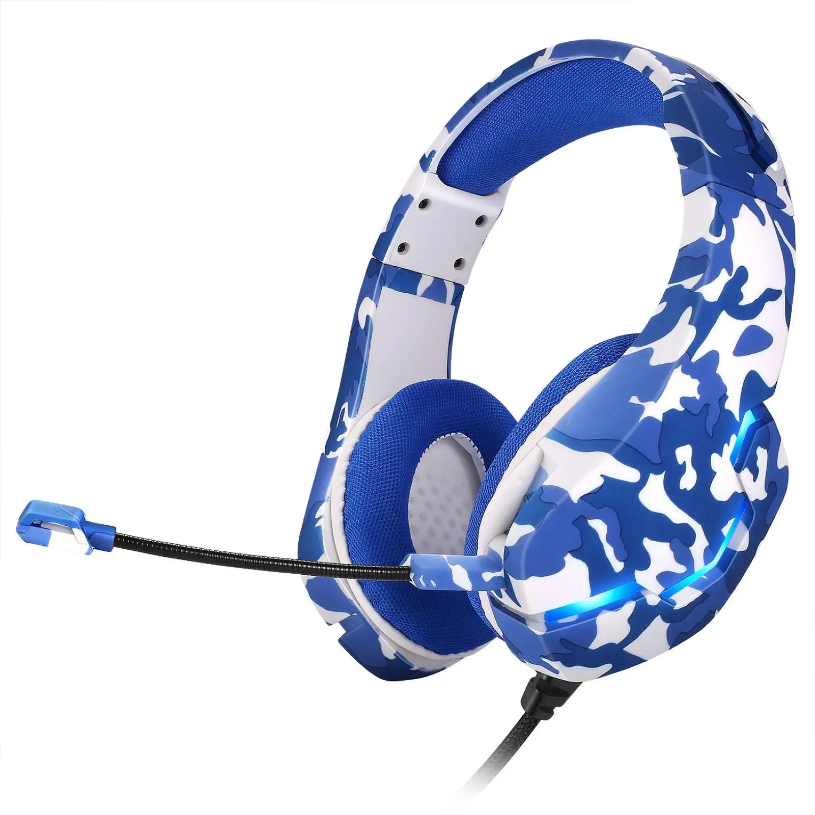 J10 Camouflage Gaming Headset Headphone with Microphone Stereo Earmuffs Lights Professional Led Light Gamer Headset for Computer