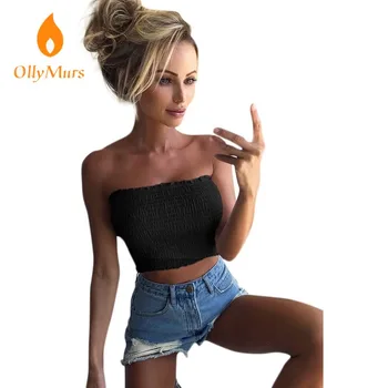 

Women Solid Draped Elastic Tube Tops Sexy Female Fashion Summer Strapless Wrapped Chest Boob Crop Tops Short Tee 7 Colors