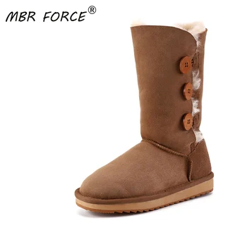 

Snow Boots New Classic Knee High Sheepskin Suede Leather Wool Fur Shearling Lined Winter Boots Button Women Snow Boots Shoes