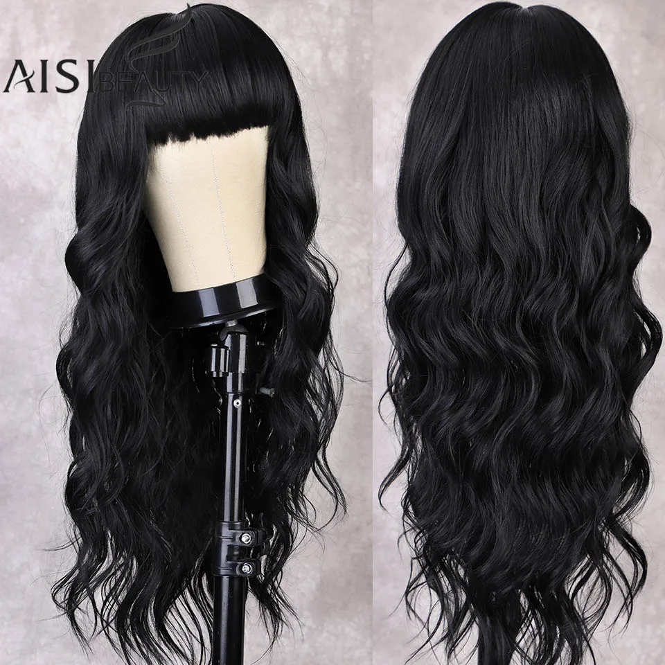 

Aisibeauty Long Wavy Wigs for Black Women Synthetic wig with Bangs High Temperature Fiber Wig for Cosplay 65cm Natural Looking
