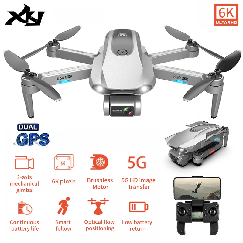 US $100.50 Xkj Gps Drone With Professional 6k Dual Camera Brushless Motor Foldable Quadcopter Long Battery Life Rc Dron For Gift