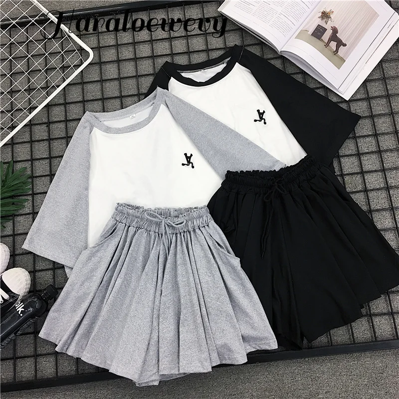 

Summer Women Sets Clothes Pullover O-neck Print Tops Short Batwing Sleeve Elastic Waist Shorts Casual 2 Piece Set Women
