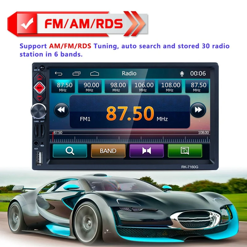 2Din 7-дюймовый автомобильный Fm радио плеер Hd 1080P навигации Ios/Android зеркальная стерео Bluetooth Динамик Mp5 плеер