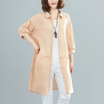 

COIGARSAM Casual Half Sleeve Shirt Womens tops Loose Women shirts White Shallow Orange 3543