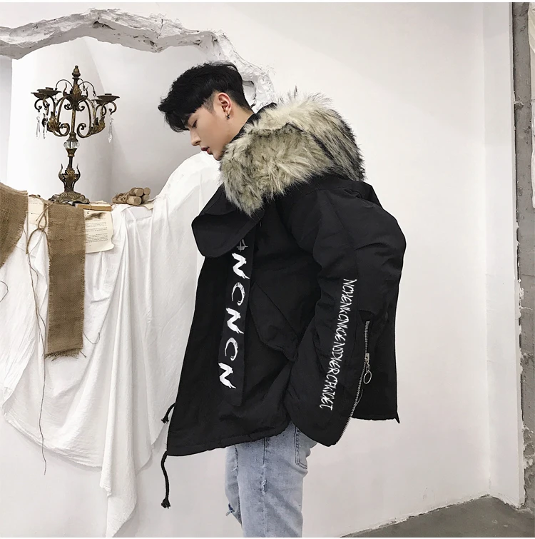 Autumn And Winter New Korean Version Of The Collar Heavy Craft INS Thickening Plus Velvet Couple Loose Trend Cotton Coat