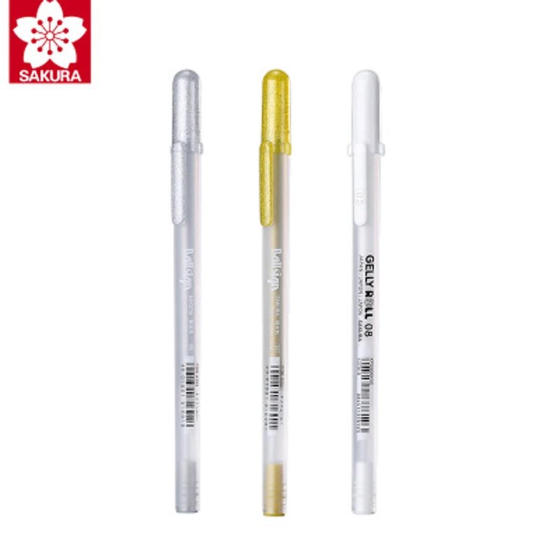 

8 Pcs/Lot Sakura XPGB#50 Gel Pens WHITE Gold Gelly Roll Water Based 0.7 mm Gel Pen Writing Supplies Office & School Supplies