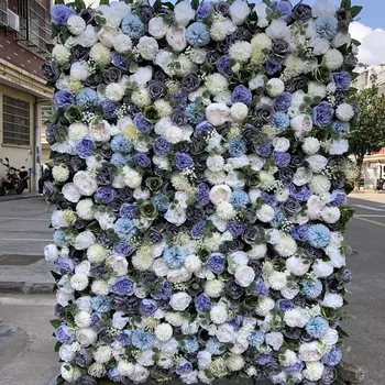 

3D Artificial Flower Wall Wedding Background Blue And Greenly Fake Flower Runner GY718