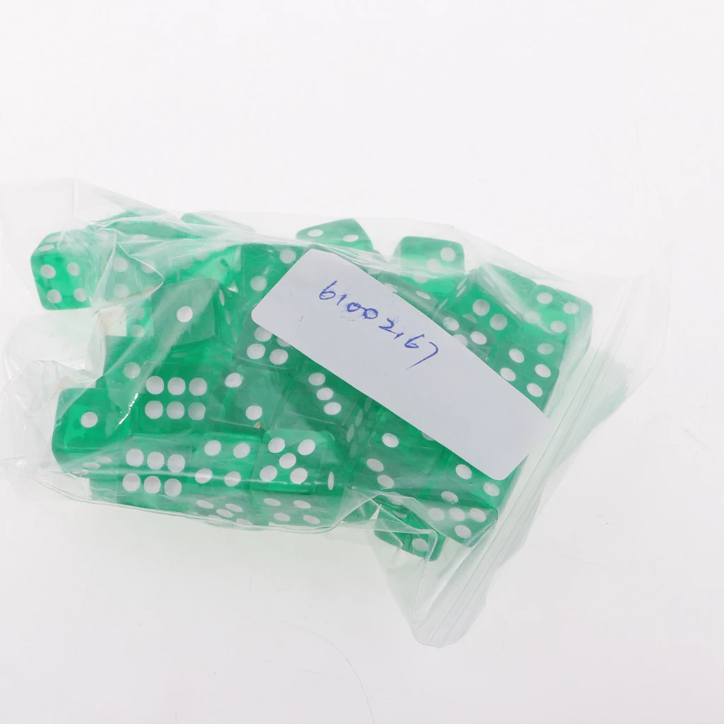 50X 6 Sided Dice D6 Polyhedral Dice 12mm For Dungeons And Dragons Green New