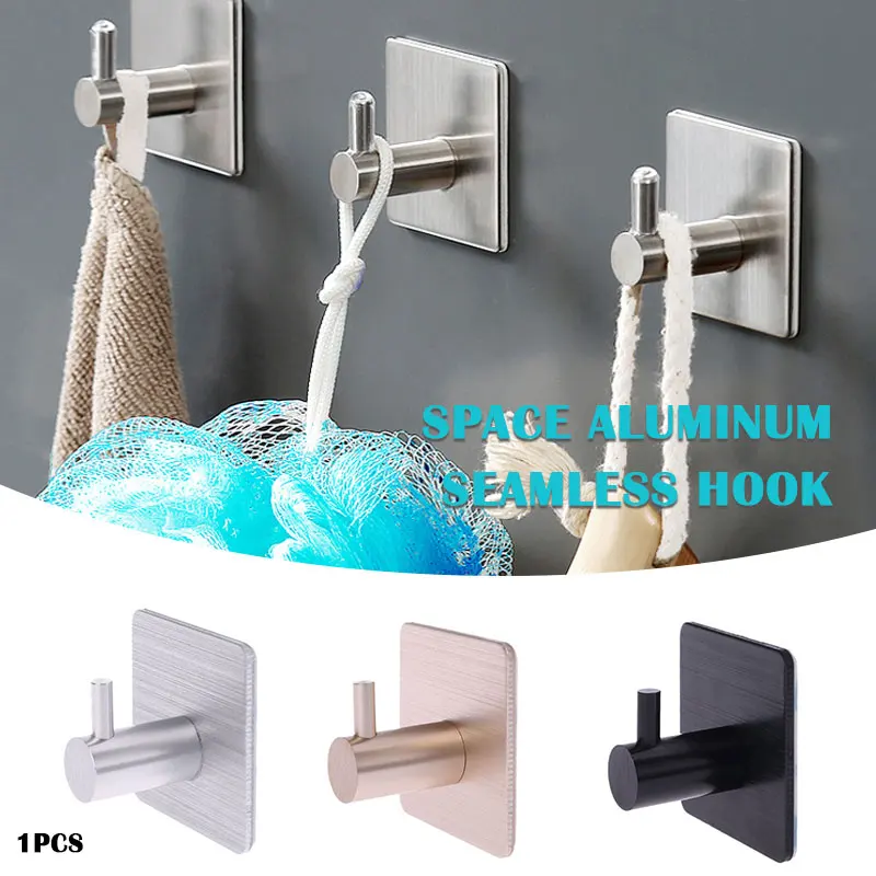 Convenient Durable Self Adhesive with Sticker Key Rack Kitchen Office Door Hook Aluminum Alloy Brushed DIY Home Decoration