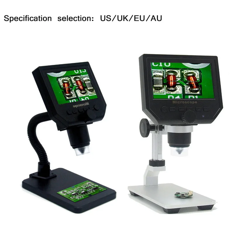 

600X HD LCD Digital Microscope US/EU/UK/AU Electronic Microscope Magnification Endoscope Repair Magnifier with Metal Stand