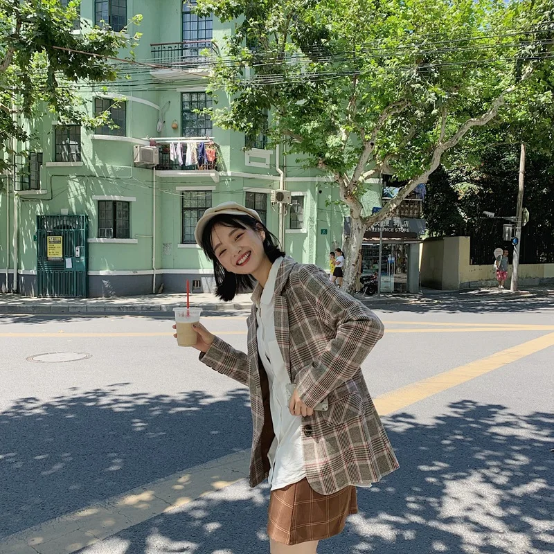 

2019 New Style Fast Fashion WOMEN'S Dress ~ Plaid Suit Jacket Online Celebrity Versatile Retro Suit Set Korean-style