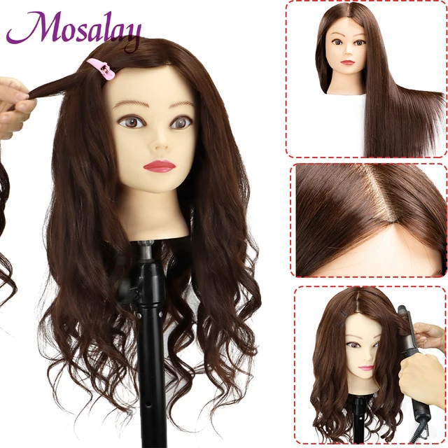 Tête de poupée colorée avec 85% cheveux humains mélangés de 60cm pour coiffeurs tête de Mannequin coiffures tête de formation de coiffure 1