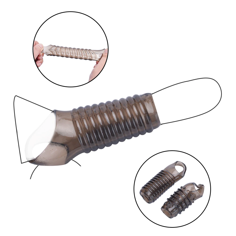 Silicone Penis Ring Adults Sex Toy for Men Vagina Condom Ribbed Multi Functional Dildo Girth Enhancer Anal Butt Plug Dick Sleeve (1)
