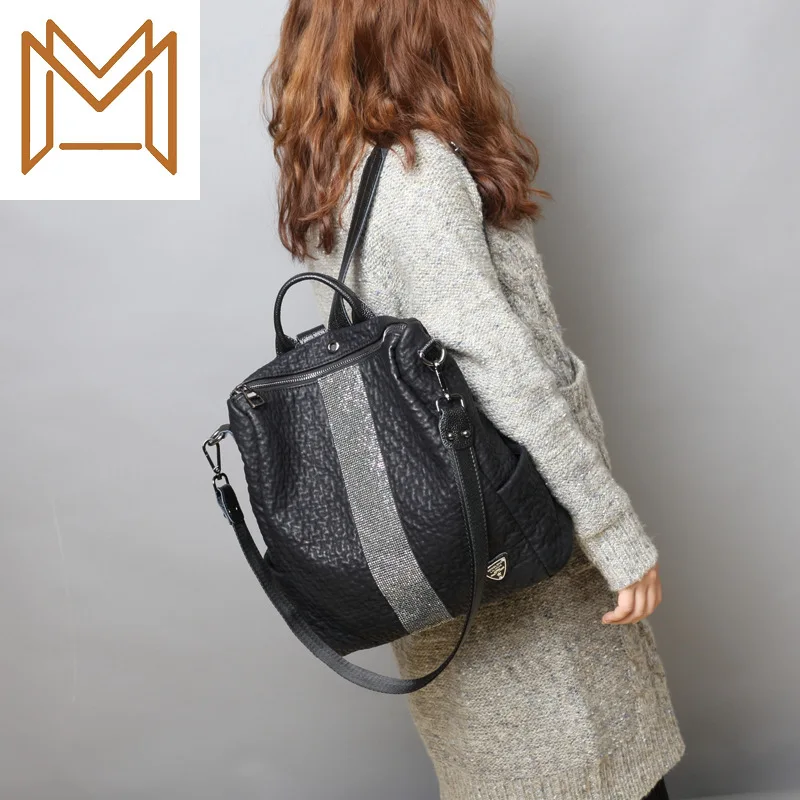 

2019 Both Shoulders Package Tide Woman Diamond Skin Leisure Time Travelling Bag Dual Purpose Backpack