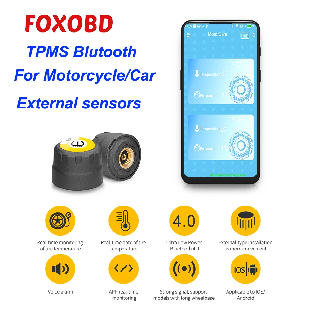 

Bluetooth TPMS Tire Pressure Monitoring Systems Sensor TPMS Motorcycle Car Auto External Sensors Android IOS