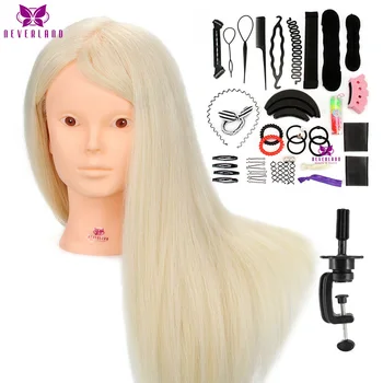 

NEVERLAND 90% Real Hair Mannequin Head 24Inch Hairdressers Hairdressing Training Head for Makeup Practice Dolls Dummy Head