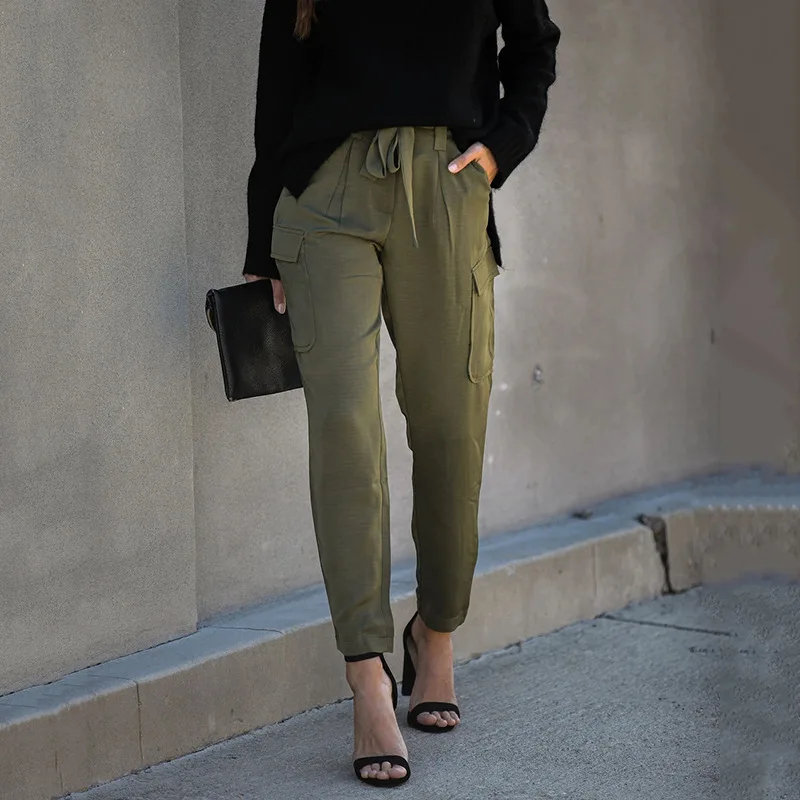 Spring Big Pockets Cargo Pants Women High Waist Loose Streetwear Pants Casual Tactical Trouser Hip Hop High Quality Pants 2020