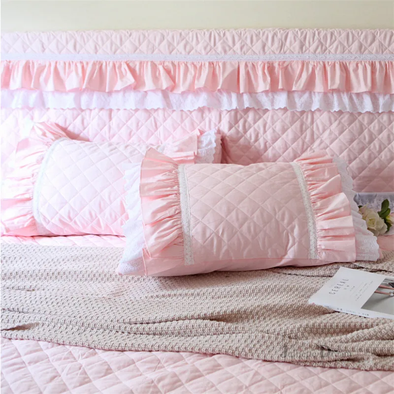Топ романтическая Принцесса Кровать Чехол на спинку кровати свадебные декоративные кружева наволочки розовый элегантный дизайн с оборками кровать