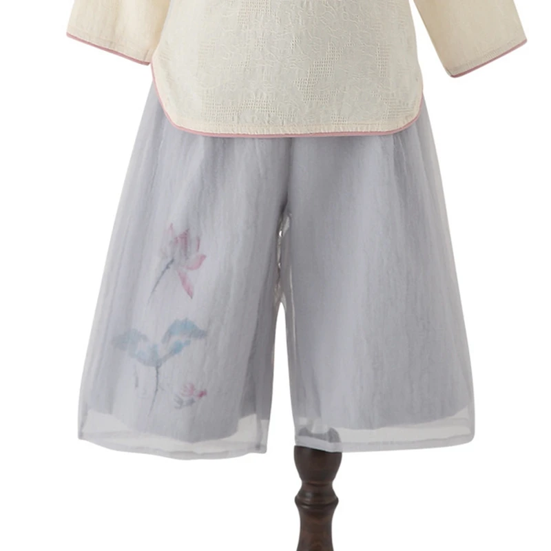 Детская одежда в китайском стиле Hanfu/рубашка cheongsam в китайском стиле для девочек; сезон весна-осень; широкие брюки с вышивкой для девочек