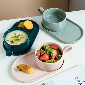 

1 Set Ceramic Breakfast Cup Breakfast Plate Nordic Simple Large Capacity Tableware Without Spoon